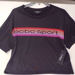 bebe sport Women's Short Rainbow Striped Tee